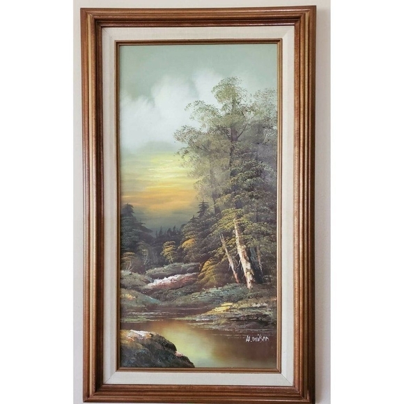 VINTAGE ORIGINAL OIL ON CANVAS SIGNED H. WILSON NATURE LANDSCAPE - Picture 1 of 6